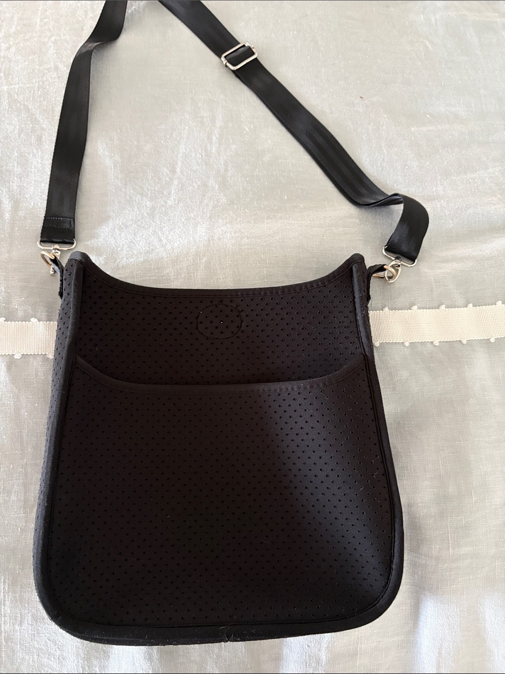 Ah-dorned Black Neoprene Crossbody Bag